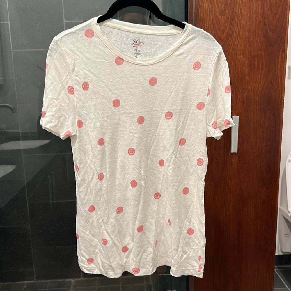 J.Crew Linen Polka Dot Tee